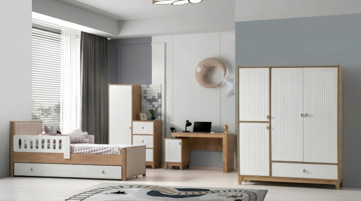 Komplett Kinderzimmer Set Bett 2x Kleiderschrank tisch Helles 4tlg Neu