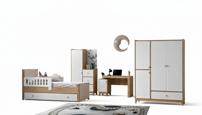 Komplett Kinderzimmer Set Bett 2x Kleiderschrank tisch Helles 4tlg Neu