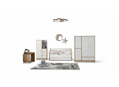 Stilvoll Kinderzimmer Set Bett 2x Kleiderschrank Schreibtisch Weiß 5tlg