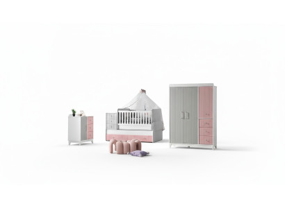 Luxuriös Kinderzimmer Set 3tlg Stilvoll Kommode Schrank Bett Mehrfarbig