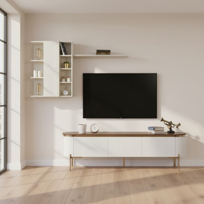 Wohnzimmer Set Besteht ausTV Lowboard und Wandschrank mit Elemente Gold