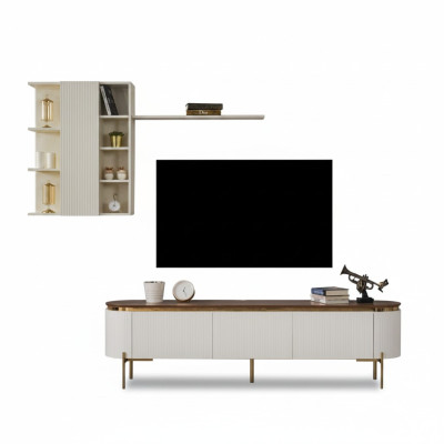 Wohnzimmer Set Besteht ausTV Lowboard und Wandschrank mit Elemente Gold