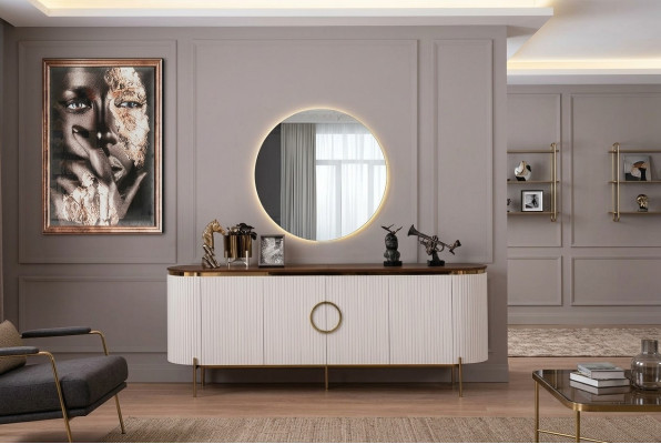 Esszimmer Set Besteht aus Anrichte und Spiegel Beige mit Gold Elemente
