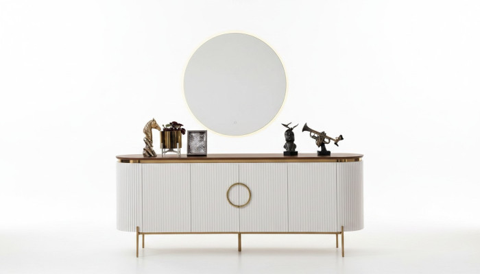 Esszimmer Set Besteht aus Anrichte und Spiegel Beige mit Gold Elemente
