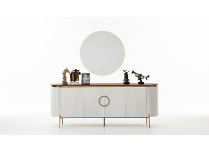 Esszimmer Set Besteht aus Anrichte und Spiegel Beige mit Gold Elemente
