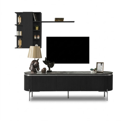  Wohnzimmer Set Besteht aus Schwarz TV Lowboard und Wandschrank 2tlg.