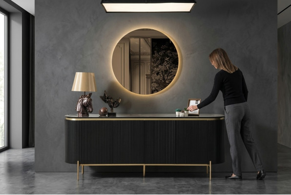 Esszimmer Set Modern Besteht aus Schwarz Anrichte und Spiegel 2tlg.