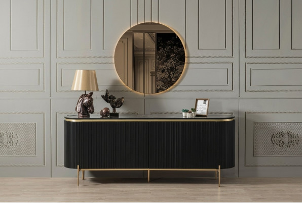 Esszimmer Set Modern Besteht aus Schwarz Anrichte und Spiegel 2tlg.