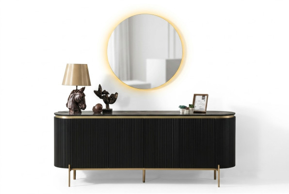 Esszimmer Set Modern Besteht aus Schwarz Anrichte und Spiegel 2tlg.