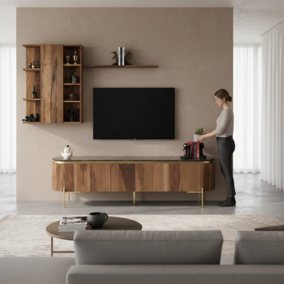 Wohnzimmer Set Besteht aus TV-Lowboard+Wandschrank mit Regal 2tlg. neu