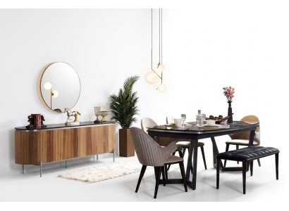 Stilvoll 8tlg.Esszimmer Set Esstisch 4x Stühle Anrichte Spiegel Bank neu