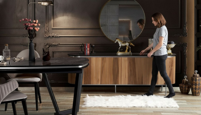 Luxuriös Esszimmer Set Modern Besteht aus Schwarz Anrichte und Spiegel