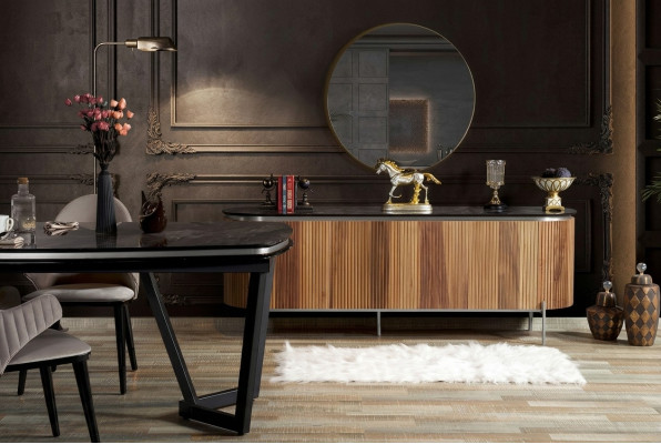 Luxuriös Esszimmer Set Modern Besteht aus Schwarz Anrichte und Spiegel