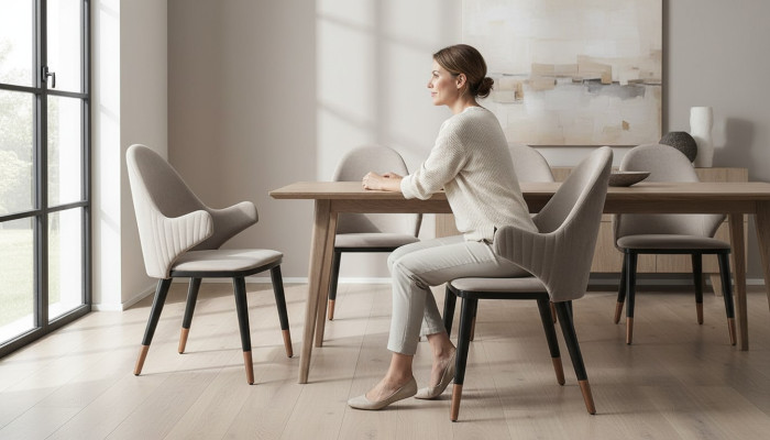 Exklusive Beige Stuhl mit Holz Schwarz Füße Design Esszimmer Neuheit