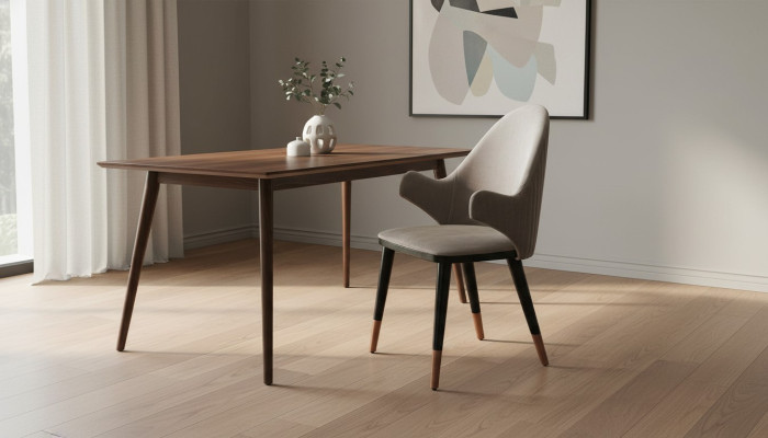 Exklusive Beige Stuhl mit Holz Schwarz Füße Design Esszimmer Neuheit