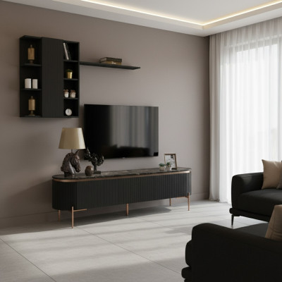 Luxuriös 2tlg.Wohnzimmer Set TV Lowboard und Wandschrank mit Regal