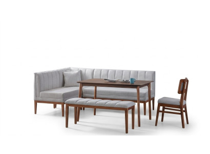 Weiß-Braune Esszimmer Garnitur Stilvoller Holztisch Polster Eckbank Neu