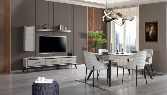 Moderne Weiße Esszimmer Garnitur Lowboard 6x Stühle Esstisch Regal 10tlg