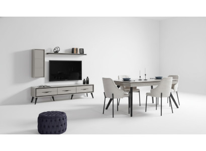 Moderne Weiße Esszimmer Garnitur Lowboard 6x Stühle Esstisch Regal 10tlg