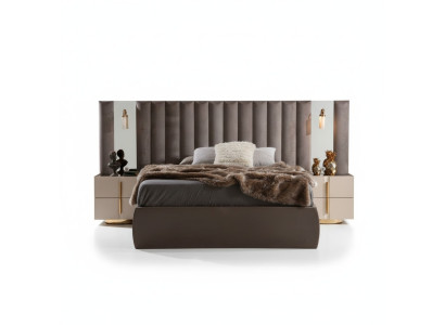 Braunes Schlafzimmer Set Designer Doppelbett Weiße 2x Nachttische 3tlg