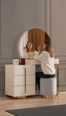 Beiger Schminktisch Edelstahl Möbel Schlafzimmer Sitzhocker 2tlg Set