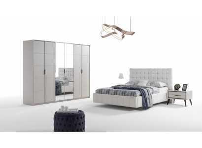 Weiße Schlafzimmer Garnitur Luxus Möbel Polster Bett Holz Kleiderschrank