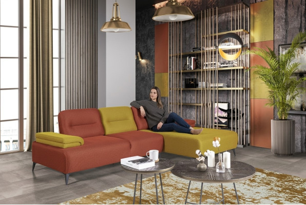  Zweifarbiges L-Form Ecksofa Designer Wohnzimmer Sofa Moderne Couchen
