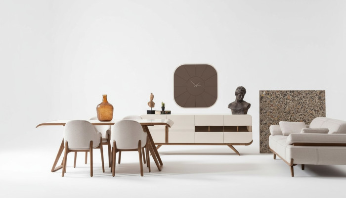 Weiß-braune Esszimmer Garnitur Moderner Esstisch 6x Polsterstühle 9tlg