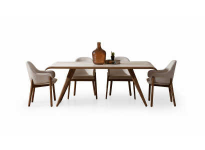 Brauner Exklusiver Esszimmer Set Esstisch 6x Stühle Polsterstühle 7tlg