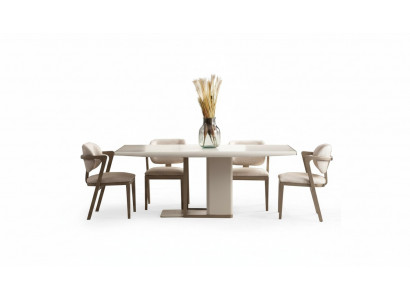 Weiß-Beige Esszimmer Möbwl Rechteckiger Esstisch Mit 6x Stühlen 7 tlg