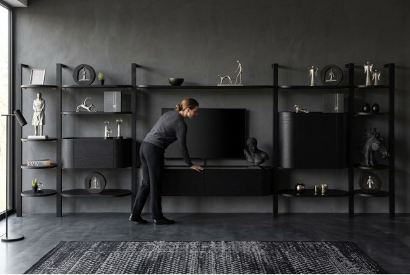 Exklusive Schwarze Wohnwand Designer Wohnzimmer Möbel Edle Holzwand