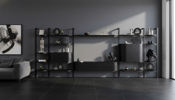 Exklusive Schwarze Wohnwand Designer Wohnzimmer Möbel Edle Holzwand