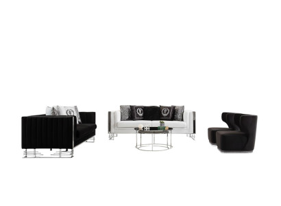 Schwarz-Weiße Sofas Luxus Wohnzimmer Garnitur Dreisitzer Sessel 4tlg Set