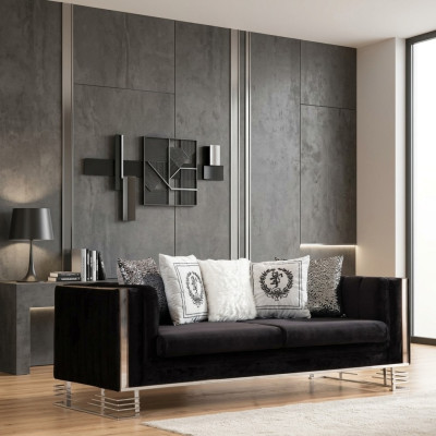 Schwarzer Designer Dreisitzer Wohnzimmer 3-Sitzer Metallrahmen Couch 