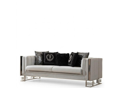 Weißes Modernes Textil Sofa Wohnzimmer 3-Sitzer Luxuriöse Polster Couch