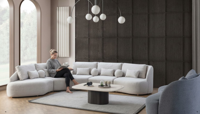 Weißes Ecksofa Modernes L-Form Sofa Wohnzimmer Couchen Holzgestell Sofa