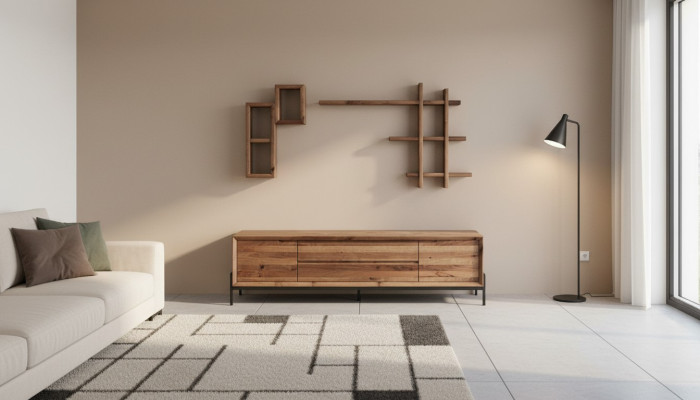 Braunes Modernes 3-türiges Sideboard mit Regalen Wohnzimmer Holz Möbel