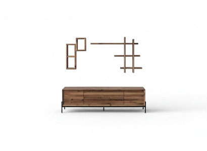 Braunes Modernes 3-türiges Sideboard mit Regalen Wohnzimmer Holz Möbel