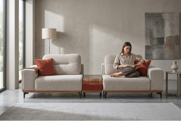 Stilvoller 3-Sitzer Mit Einem Einlagetisch Designer Wohnzimmer Couchen
