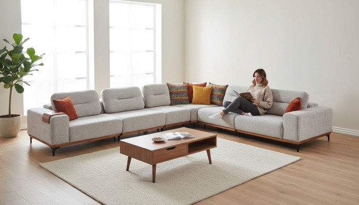 Graues Ecksofa Exklusives L-Form Garnitur Luxuriöse Wohnzimmer Möbel