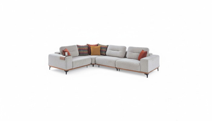 Weißes Ecksofa Moderne L-Form Couch Wohnzimmer Polstersofas Holzgestell