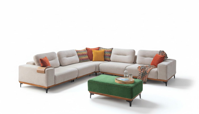 Designer Wohnzimmer Set Besteht aus 2tlg. Ecksofa L-form und Hocker
