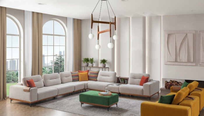 Designer Wohnzimmer Ecksofa Luxus L-Form Couch Polster Hocker 2tlg Neu