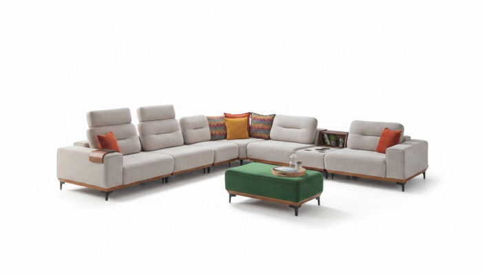 Designer Wohnzimmer Ecksofa Luxus L-Form Couch Polster Hocker 2tlg Neu