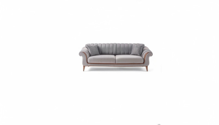 Graues Sofa Designer Wohnzimmer 3-Sitzer Holzgestell Textil Couchen