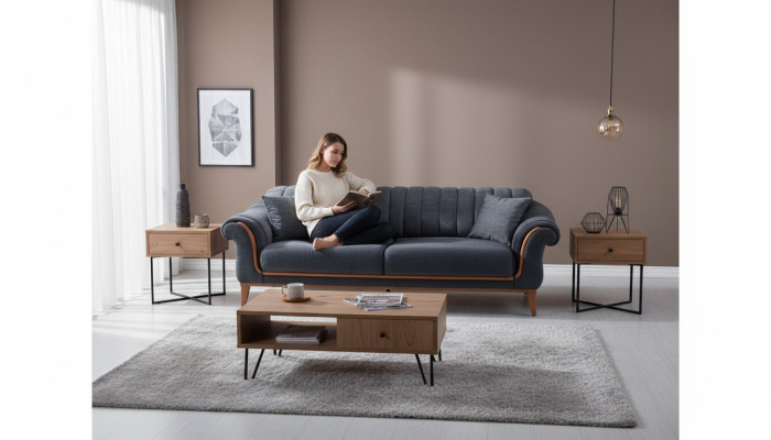 Grauer Stilvoller Dreisitzer Modernes Sofa Wohnzimmer Polster Couch Neu