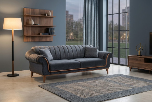 Grauer Stilvoller Dreisitzer Modernes Sofa Wohnzimmer Polster Couch Neu