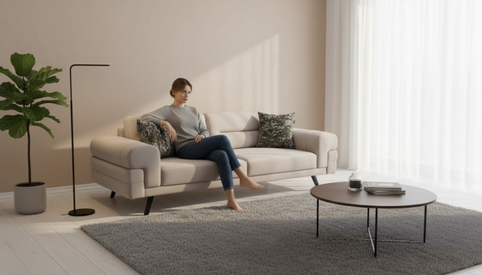Hellbeiger 3-Sitzer Wohnzimmer Dreisitzer Luxuriöse Polster Couchen