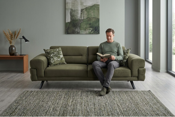 Dunkelgrüner Dreisitzer Wohnzimmer Textil Couchen Stilvoller 3-Sitzer