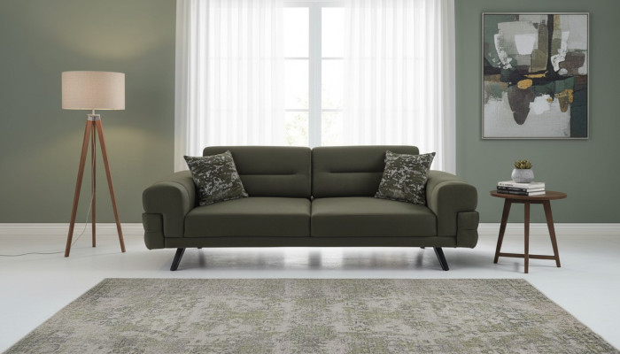 Dunkelgrüner Dreisitzer Wohnzimmer Textil Couchen Stilvoller 3-Sitzer